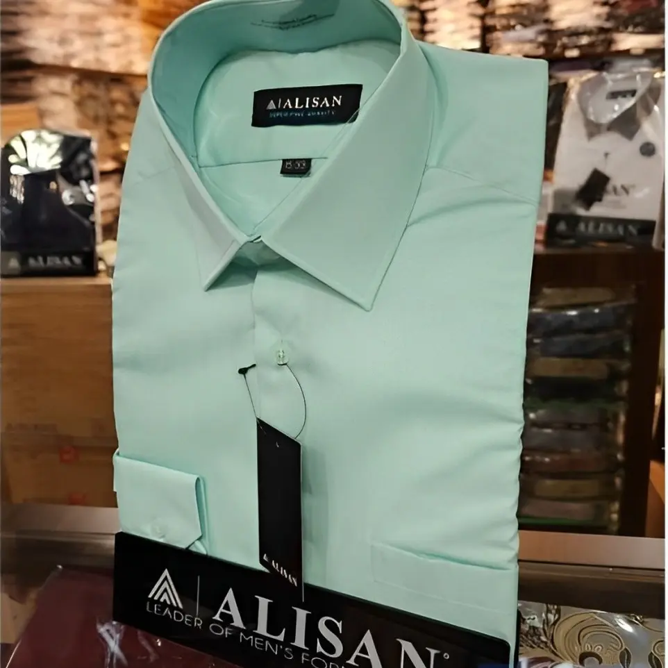 Kemeja Formal Polos Alisan Hijau Sage Lengan Panjang untuk Pria Slimfit dengan Krah Berdasi - Baju Hitam - Kantor, Katun