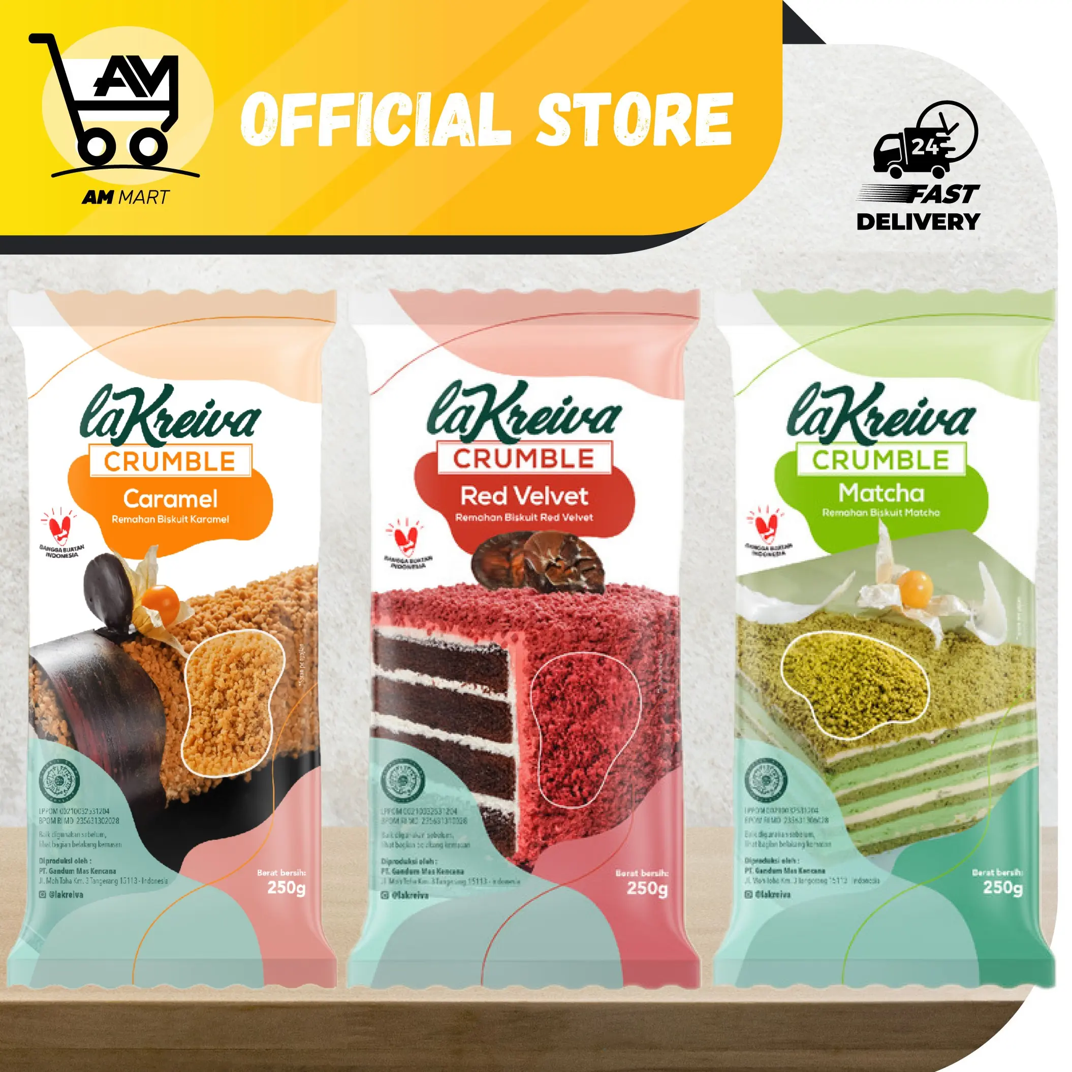 La Kreiva Crumble Red Velvet | Matcha | Caramel [BUKAN REPACK] #250g (HALAL)