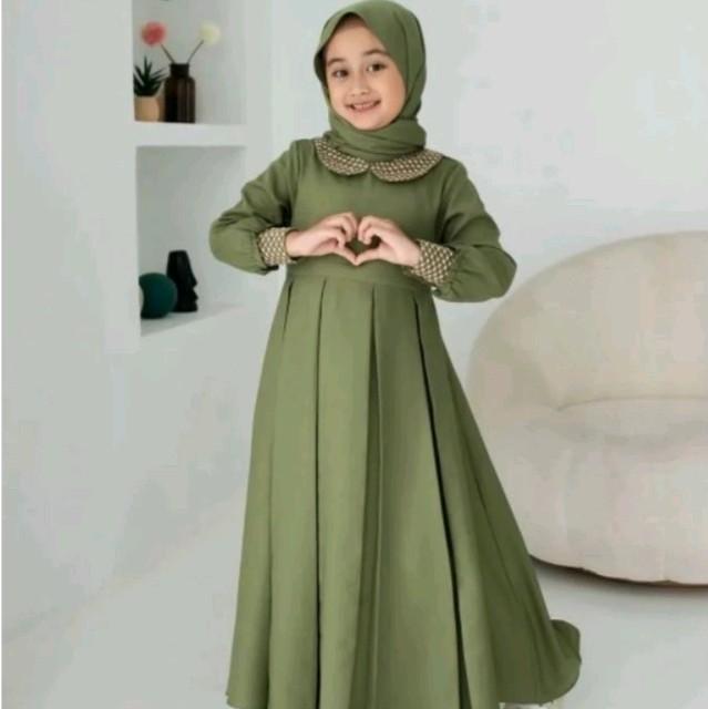 Gamis Anak Hellena Kids (Tanpa hijab) Crinkle Airflow Dress Umur 3-12 Tahun S.M.L.Xl.XXL/Baju Gamis Anak Terbaru /Dress Anak Terbaru/Dress anak Crinkle Airflow panjang 3