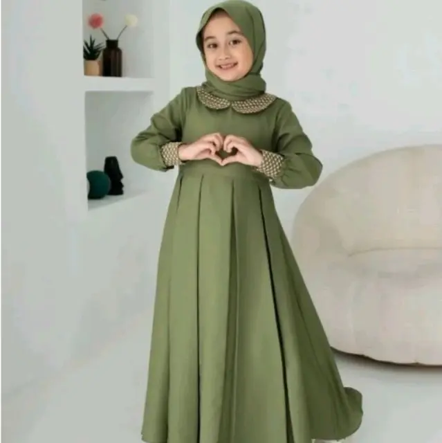 Gamis Anak Hellena Kids (Tanpa hijab) Crinkle Airflow Dress Umur 3-12 Tahun S.M.L.Xl.XXL/Baju Gamis Anak Terbaru /Dress Anak Terbaru/Dress anak Crinkle Airflow panjang 3