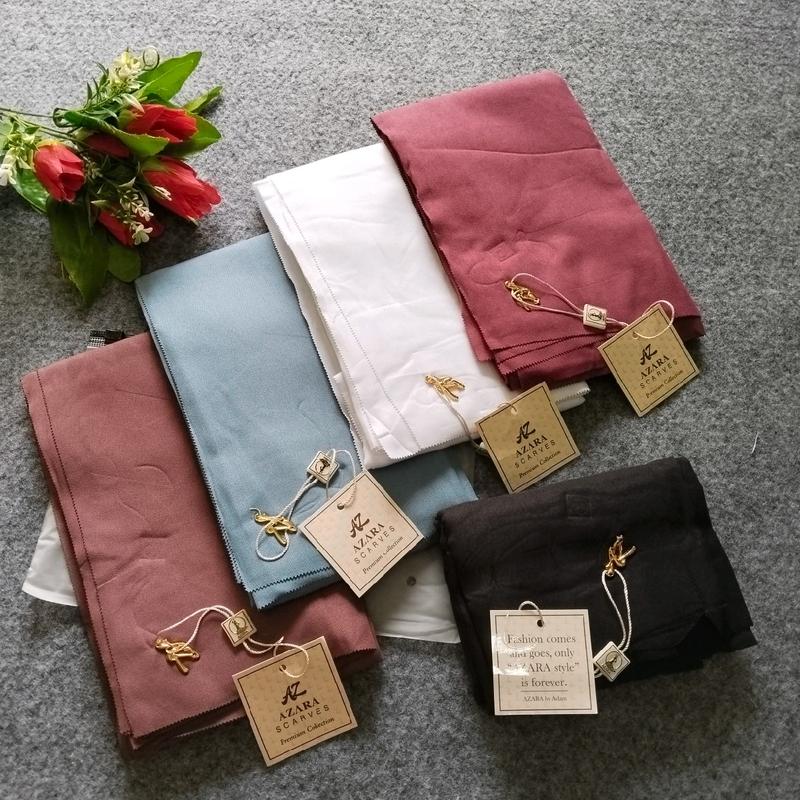 Azara Sultan Voal Polos Hijab Segiempat Bahan Voal Premium Metal Logo Pouch / Logo Print Kemasan Plastik ukuran standar 7