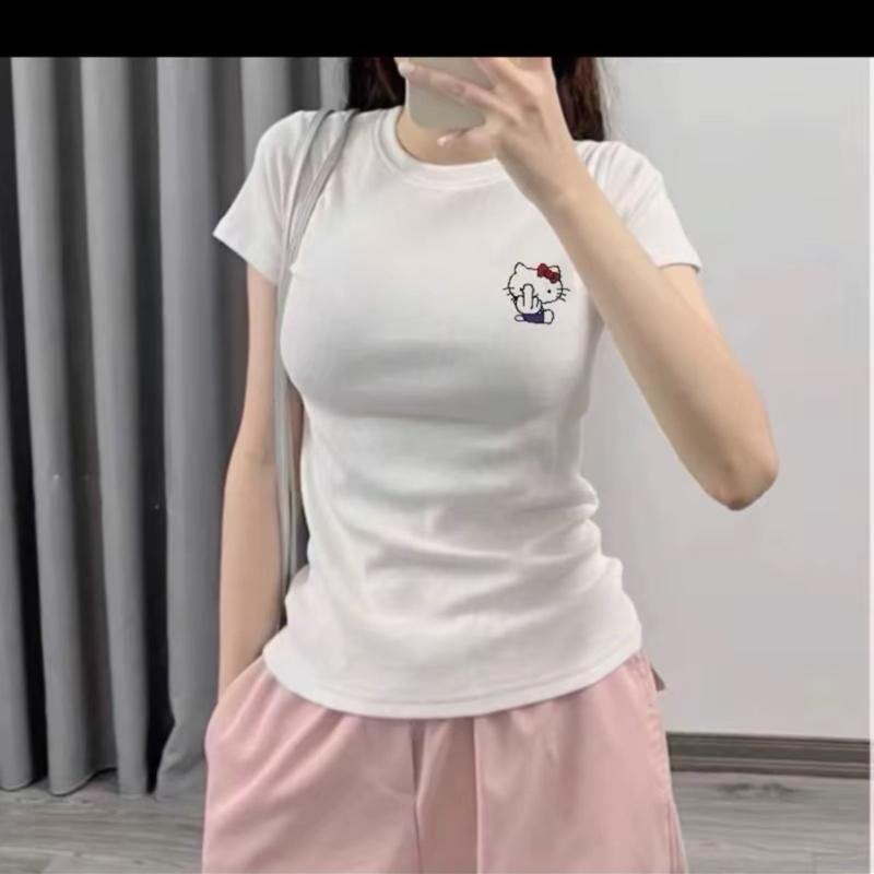Áo Thun Nữ hình Hello Kit. ty Form Ôm Body Áo Baby Tee Chất Tăm Cotton Co Giãn Dầy Dặn Mềm Mại Vải Siêu Mát ba mặc nhóm