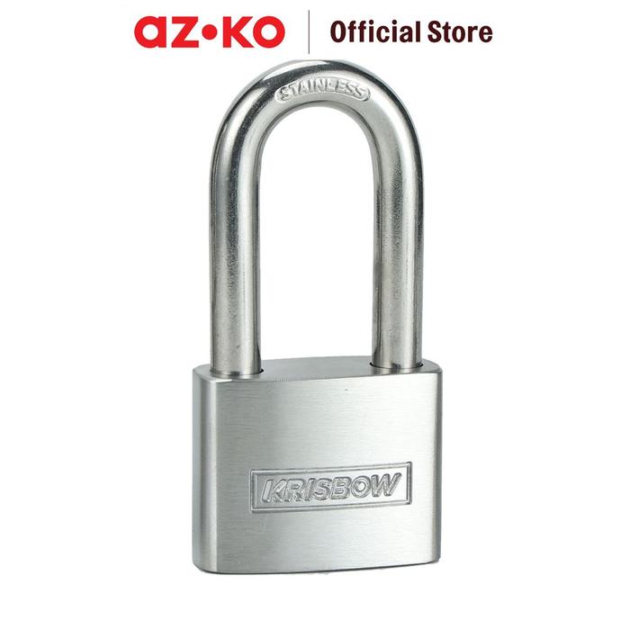 Gambar AZKO Krisbow 5 cm Gembok Stainless Steel Long Shackle - Silver Padlock Aman Kunci Pengaman Lock Manual Pengunci Portable dari AZKO ID Kota Bandung Tokopedia