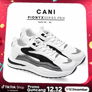 [INSTAN] Cani "Free Box" (Size 39 - 45) Pionyx Sepatu Pria Sneakers Sport Fashion Kasual Import - Sepatu Hitam Polos M8117 | Kekinian