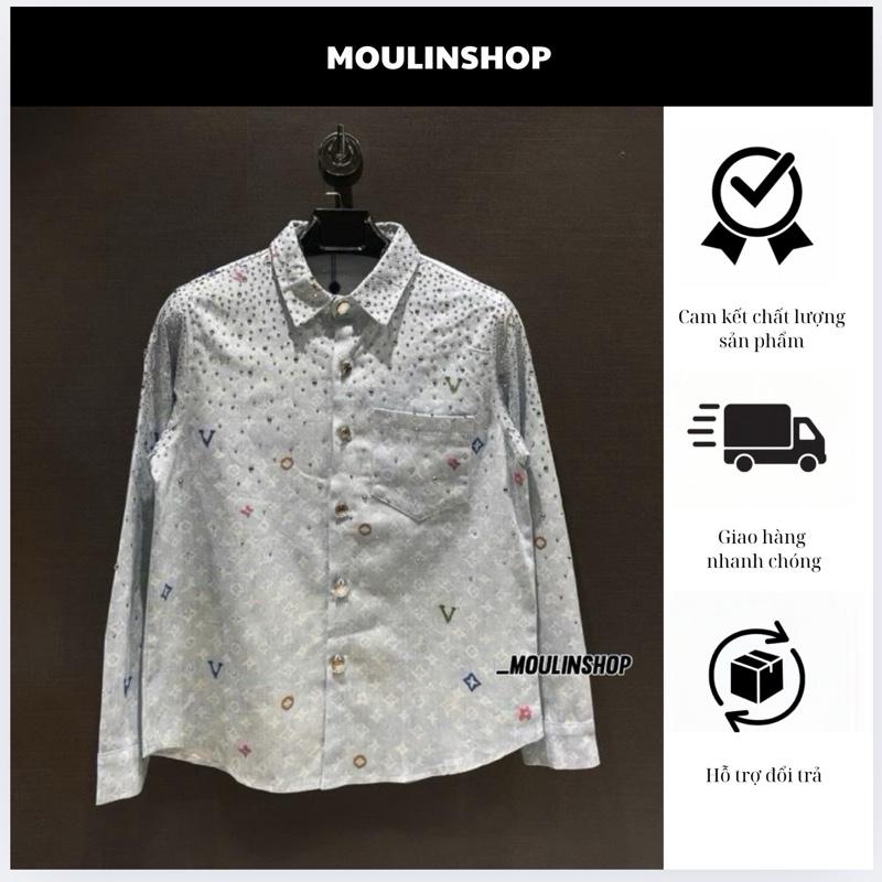 Áo Sơ Mi Nam Lệ Vi  Like au Vải Bò đính đá Thêu&Dập Logo họa tiết cao cấp - Áo Khoác Lệ Vi Nam Nữ Đính Đá QC (chuẩn ảnh)