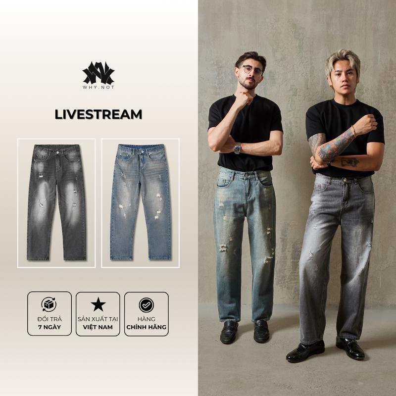 LIVE Quần Rocky Jean 2 Màu Xanh - Xám | Quần Suông Nam Nữ Why Not | Quần Jean Menswear Pants