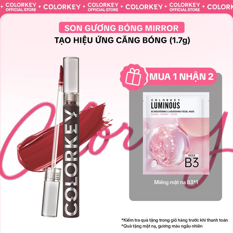 [DEAL HOT] Son Môi Gương Bóng COLORKEY Màu Son Bám Lâu 1.7g TẶNG 1 Miếng mặt nạ bất kì + 1 Mút đánh nền tím - KCL2L4