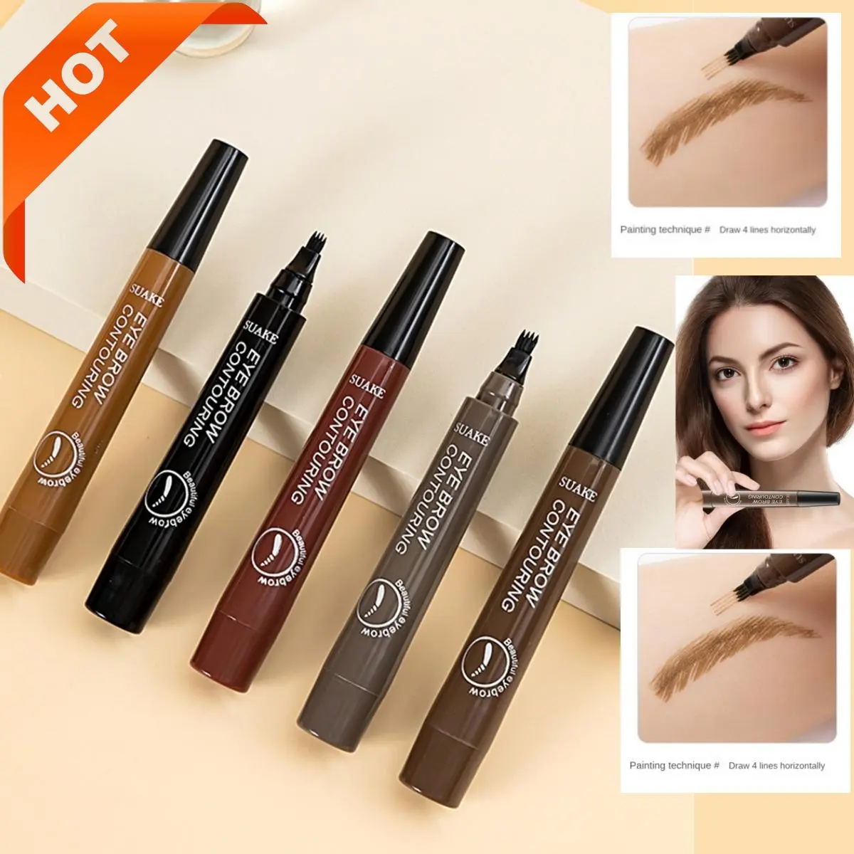 【COD&Hot sales】 Four head Eyebrow Pencil Liquid 4D Popular product waterproof Long Lasting easy to use not easy to stun Imitation Ecological Eye Brow beginners Makeup Cosmetics eyeliner