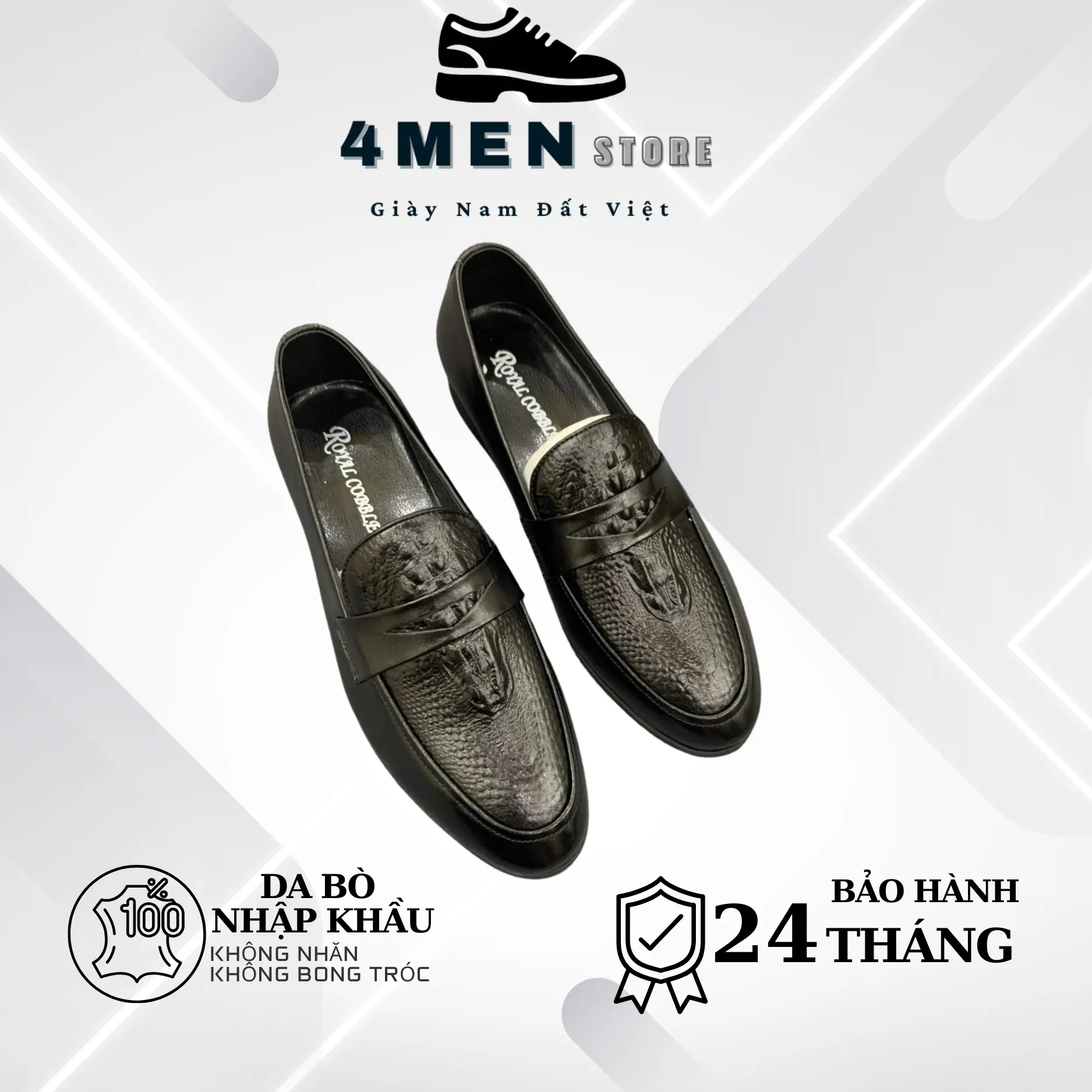 Giày Lười Da Bò Nhập Khẩu In Mặt Cá Sấu, Giày Tây Nam Lịch Lãm Sang Trọng, Shoes Penny Loafer đế Cao Su, giày  nam giày tây, giày chú rể