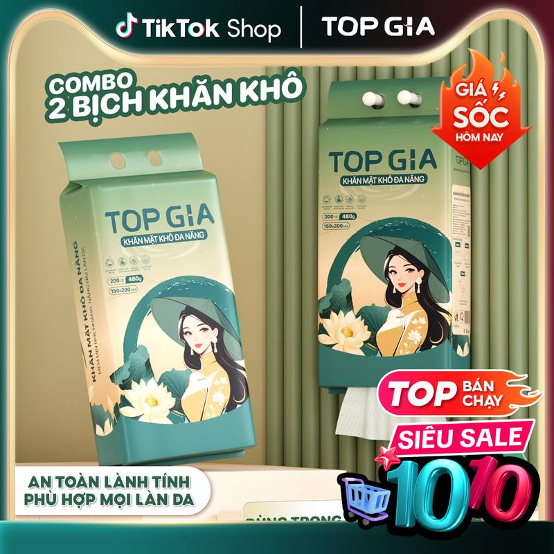 [AN TOÀN, MỀM MỊN] COMBO 2 Bịch Khăn mặt khô đa năng Top Gia bịch 200 khăn, lau khô - lau ướt, thấm hút tốt, mềm mịn, an toàn cho cả làn da nhạy cảm, siêu dai với công nghệ dệt sợi chéo (KMK)