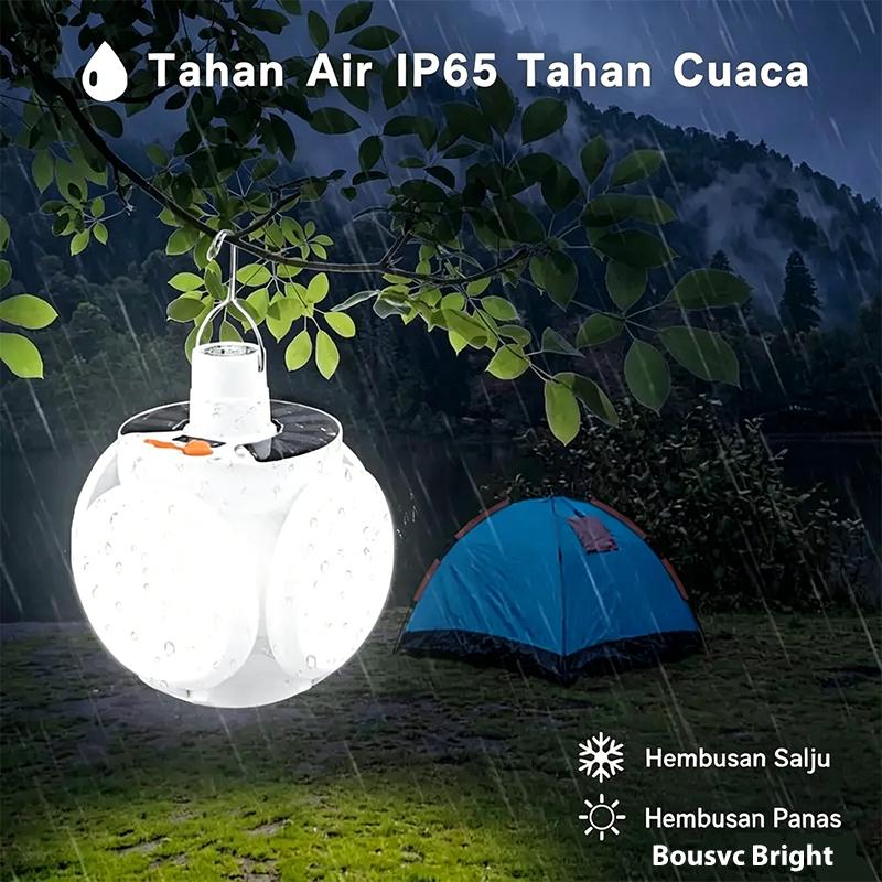 Lampu Camping Tenaga Surya Lipat，Cahaya Putih Terang，Tahan Air & Cuaca，Portable dengan Kait Gantung Peralatan camping wajib punya！Lampu lipat tenaga surya hemat daya，anti air cocok untuk outdoor & mendaki