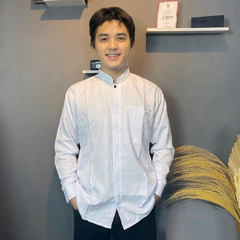 HM - Kemeja koko pria Dewasa lengan panjang Motif salur Batik, Atasan baju lebaran Keren Muslim terbaru 2025.Katun Formal Casual Santai 5