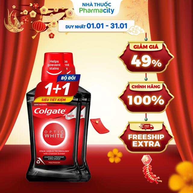 Bộ đôi nước súc miệng Colgate Optic White Charcoal 500ml x 2 chai