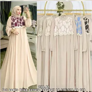 Gamis set jilbab ceruti Babydoll premium mix brukat