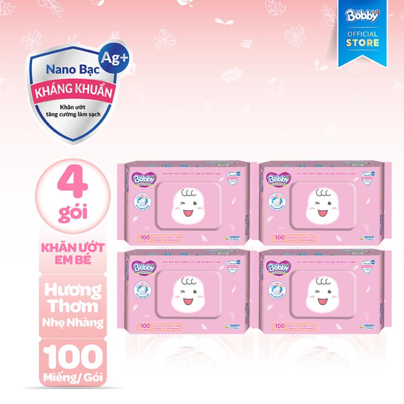 [COMBO 4] Bobby Khăn ướt em bé 100 miếng/gói (có hương/không hương)