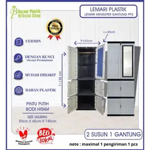 ( LEMARI DENGAN GANTUNGAN ) Lemari Baju Plastik / Lemari Pakaian Plastik / Lemari Plastik Pakaian 2 Pintu Panjang Dengan Kunci Dan Kaca Atau Cermin Dan Motif Timbul