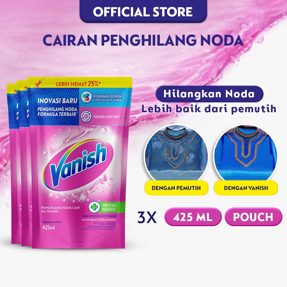 Vanish Penghilang Noda Pakaian Cair Pink Pembersih Noda Baju Membandel 425ml (3 pcs) Refill - Cloth Stain Remover