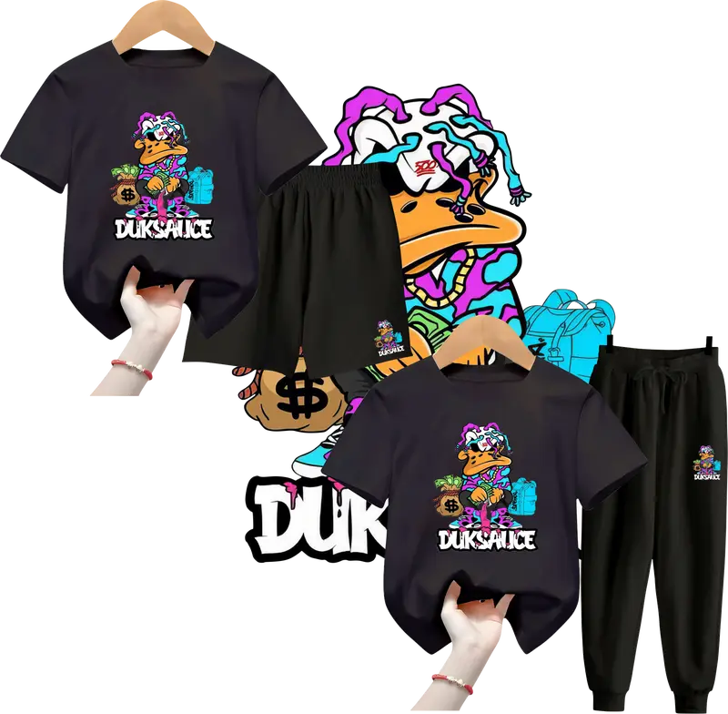Setelan Anak Laki Laki DUKSAUCE | Baju Stelan Anak Perempuan Celana Panjang & Pendek Model Terbaru 5 - 15 tahun Fashion Holiday 9-10 Tahun 2