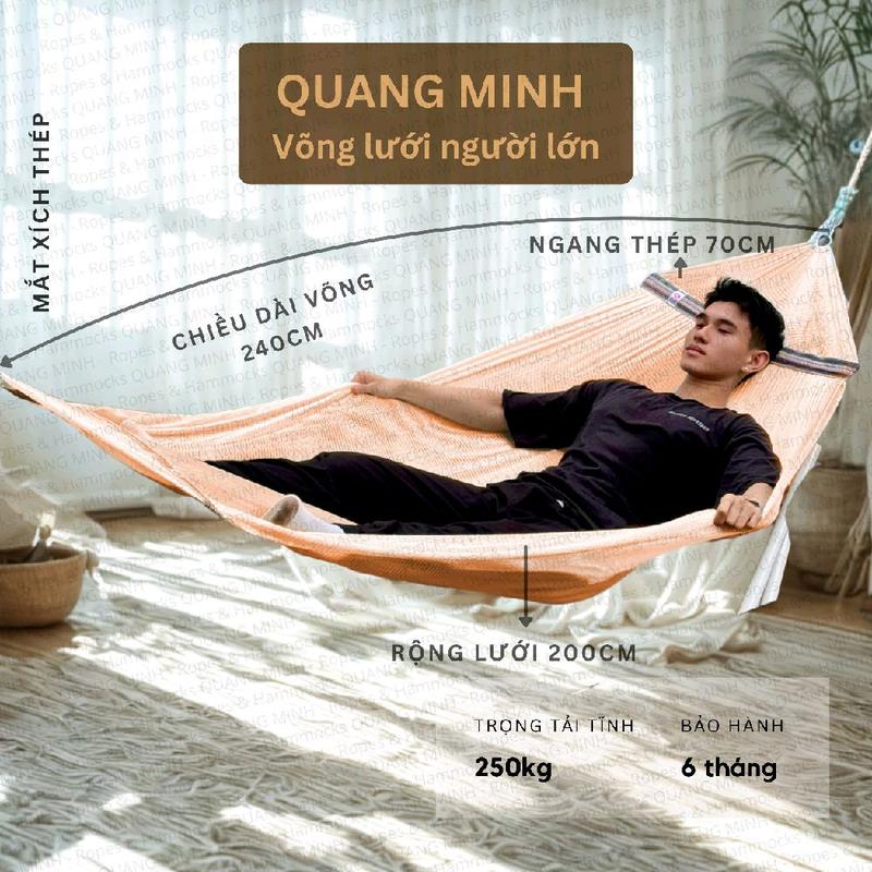 Võng cao cấp người lớn xuất khẩu cán thép - cán gỗ - cán nhựa dài 2m4 - Võng Quang Minh võng lưới võng nhựa võng nhựa khung vong