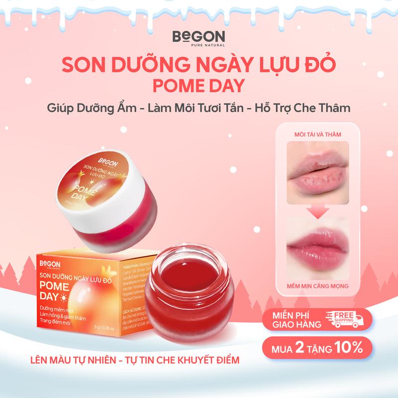 Son Dưỡng Hồng Môi Lựu Đỏ POME DAY BEGON Hỗ Trợ Mềm Môi Cải Thiện Thâm 5gr
