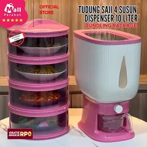 Mall Perabot | BUNDLING Dispenser Beras 10 Liter | Tudung Saji 4 Susun Tempat Penyimpanan Beras Rice Box Harga Termurah