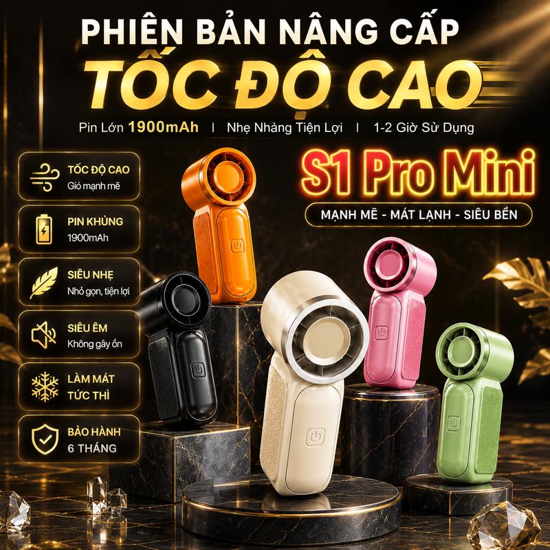 Quạt Cầm Tay Mini Phiên Bản Mới Pin Trâu 1900mah, 200 Cấp Gió, Làm Mát Tức Thì…