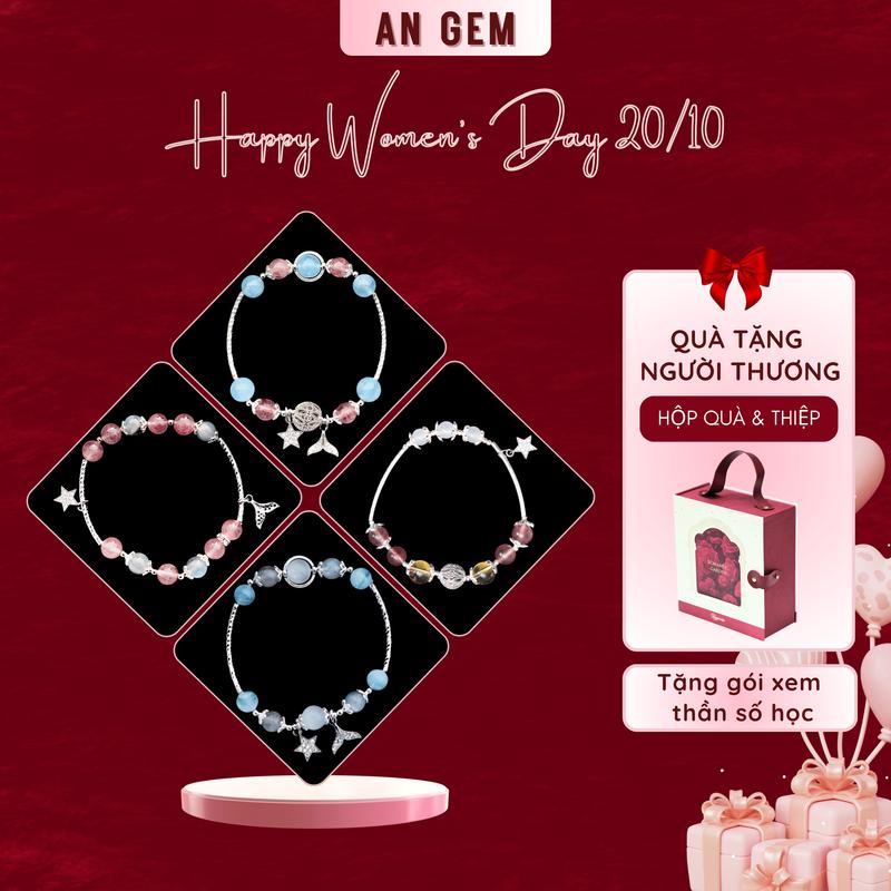 Vòng tay đá Angem mix 2 loại đá tự nhiên full charm may mắn phụ kiện đeo tay nữ quà tặng sinh nhật giáng sinh Noel Tết Valentine Bracelet [TẶNG GÓI XEM THẦN SỐ HỌC]