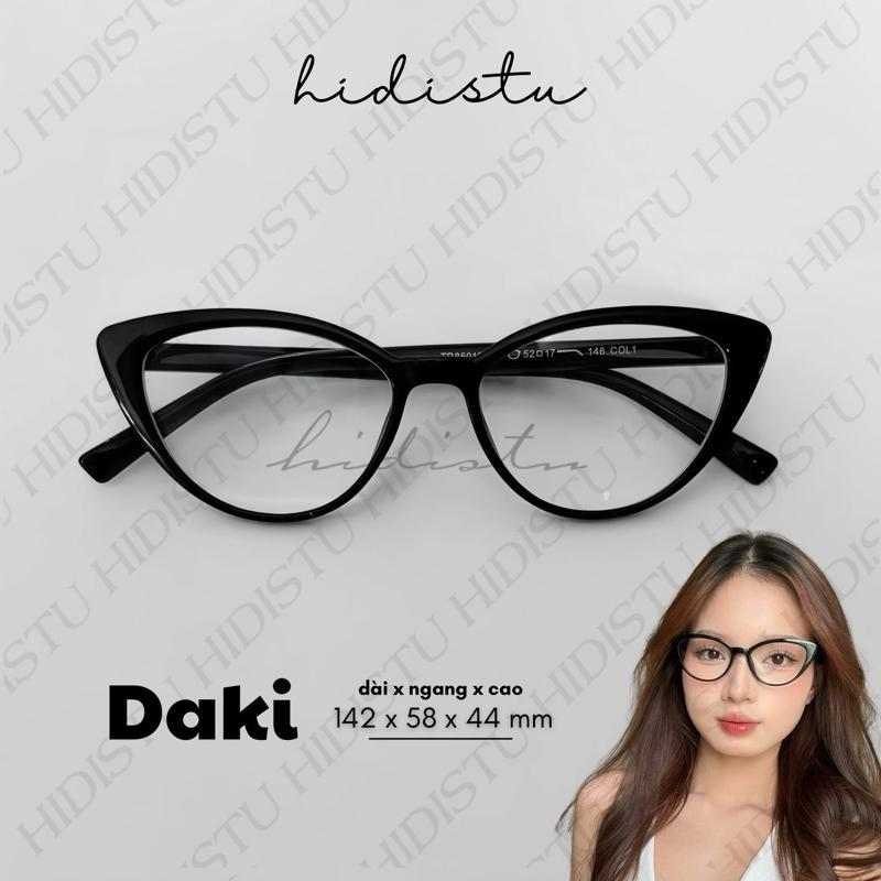 Gọng kính mắt mèo Daki full nhựa. Thiết kế siêu nhẹ và dáng kính trung bình, phù hợp tất cả dáng mặt. Hidi Studio Eyewear