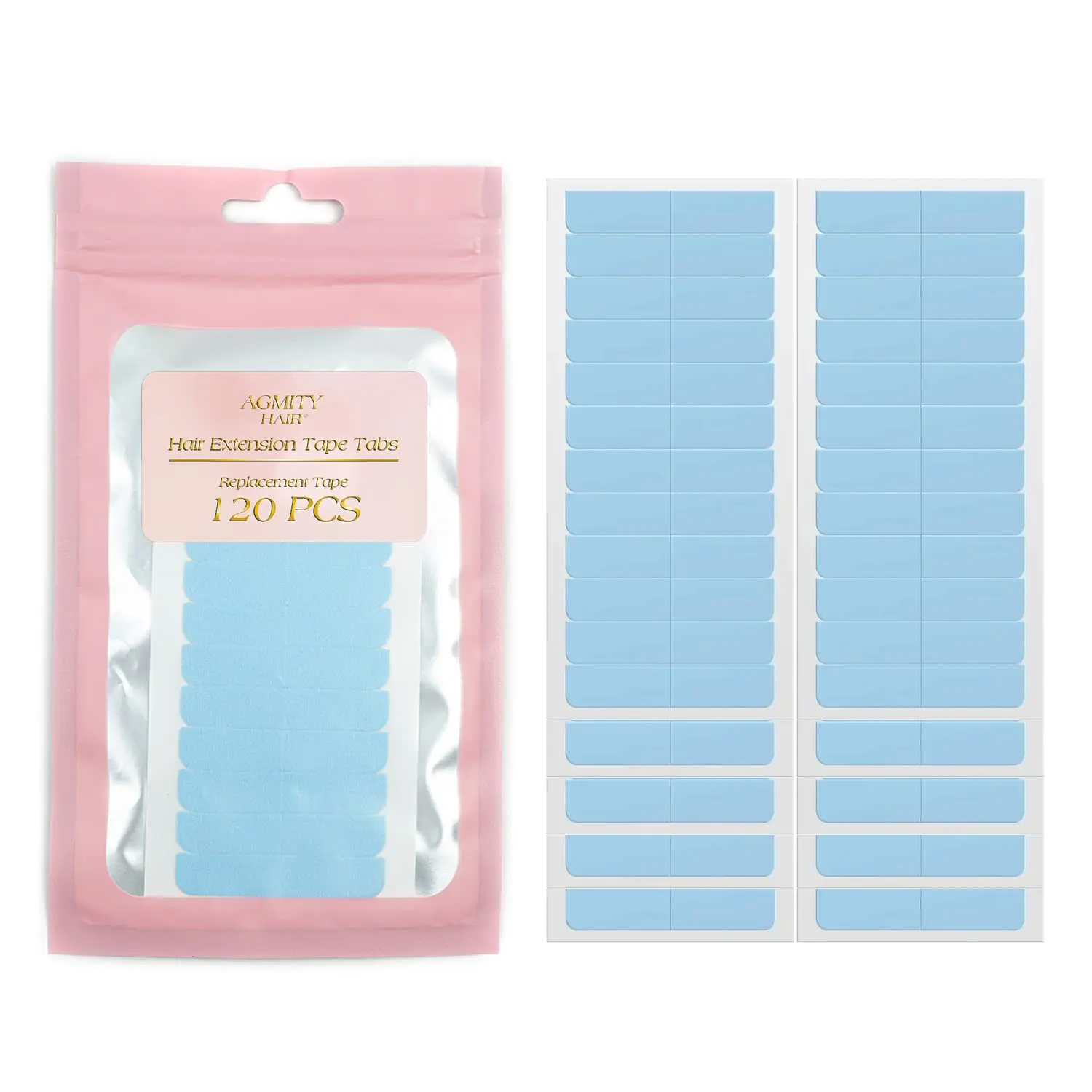 AGMITY Hair Extension Tape 120Pcs Tape Tabs Double Sided Human Hair Tape for Replacement 4 x 0.8 cm Adhesive (Blue)