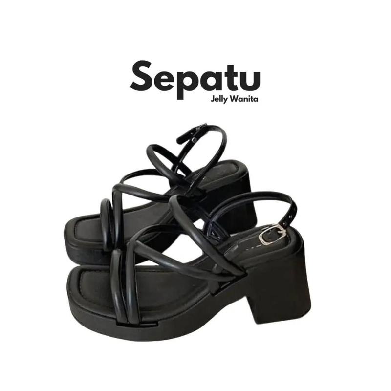 Sandal Wanita Sandal Heels Hak Tahu Bahan Karet Jelly PCU Elastis Empuk dan Ringan 2