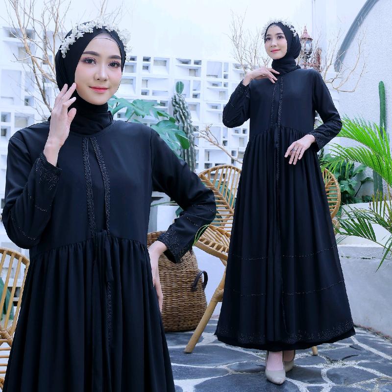 Gamis Abaya Fashion Hitam Dan Putih Woolpeach Mix Ceruty Babydoll Simple 0