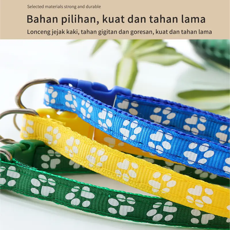 MEOWWOW Kalung Lonceng Hewan / Tali Leher Anjing Motif Tapak Kaki Adjustable / Kalung Kucing Anjing Reflektif Lonceng Pet Cat Collar Aksesori Hewan 6