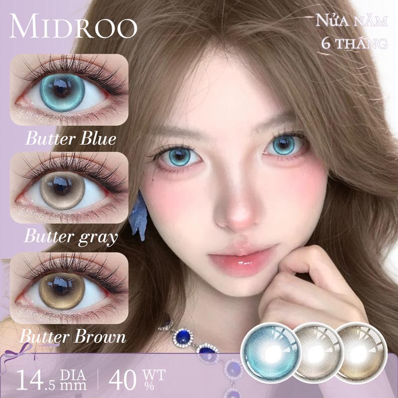 Midroo Lens 0~6 Độ (2 chiếc) 14.2/14.5mm Lens Cận Gray Lens Mắt Butter Kính Áp Tròng 6 tháng