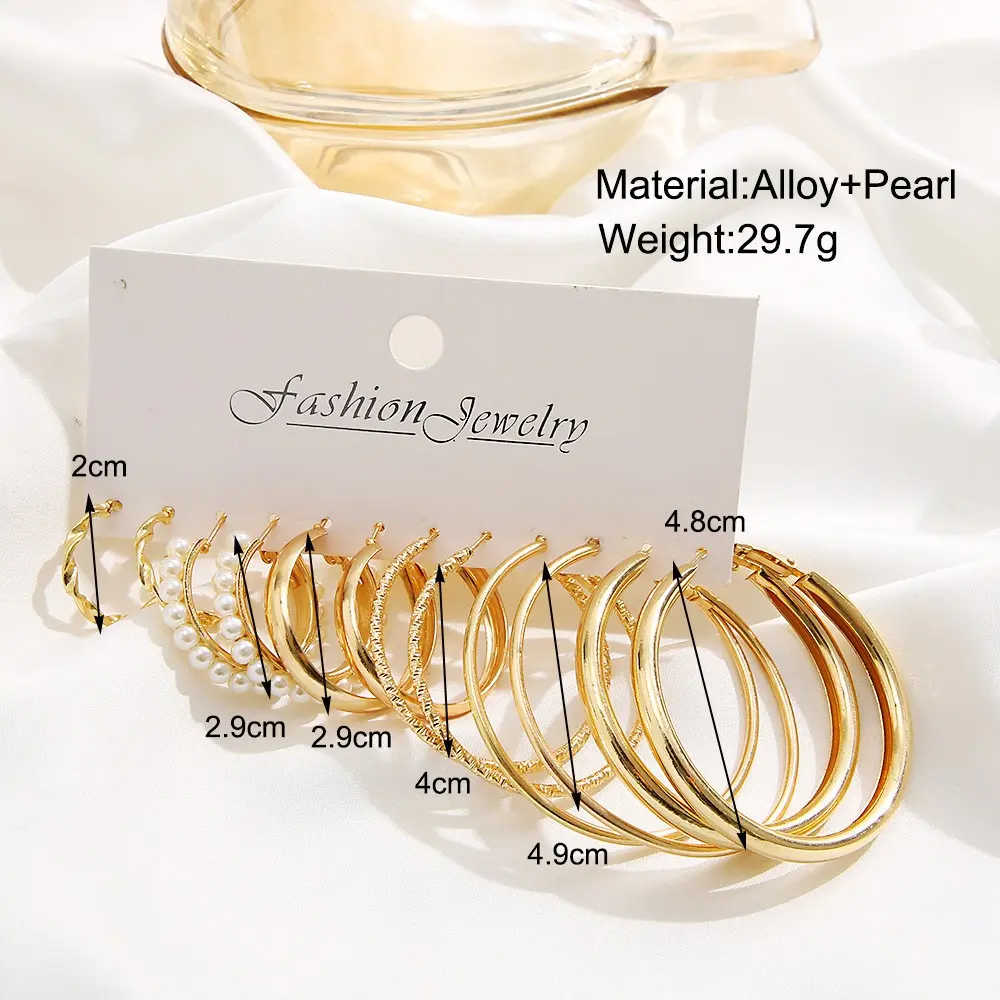 LS Set Anting 6pcs Gaya Korea - Anting Kotak Geometris dengan Mutiara Imitasi, Desain Retro dan Elegan, Cocok untuk Gaya Klasik atau Modern AF017