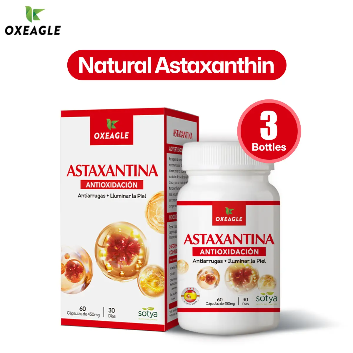 【Sotya Oxeagle】60 Capsules Pure Natural Astaxanthin | Antioxidant Supplement | For Glowing Skin & Anti-Aging | For Daily Use | 30 Day Supply
