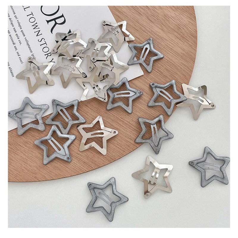 Product Introduction of Silver Star Hair Clips for Girls Filigree Star Metal Snap Hairpins Barrettes Hair Jewelry Nickle Free Lead Free Sexy Y2k Style 2