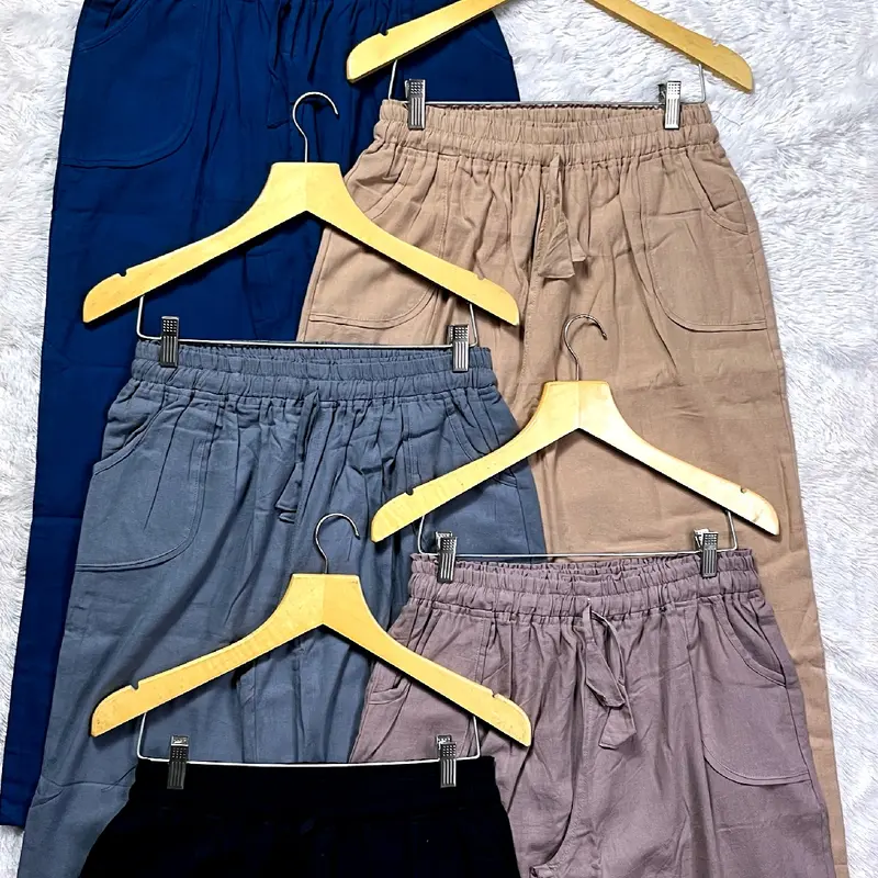 Celana kulot katun  Twill polos super jumbo XXL BB 60-85 full karet  Melar Celana  Wanita Kantong Samping Panjang Lembut Variasi 4