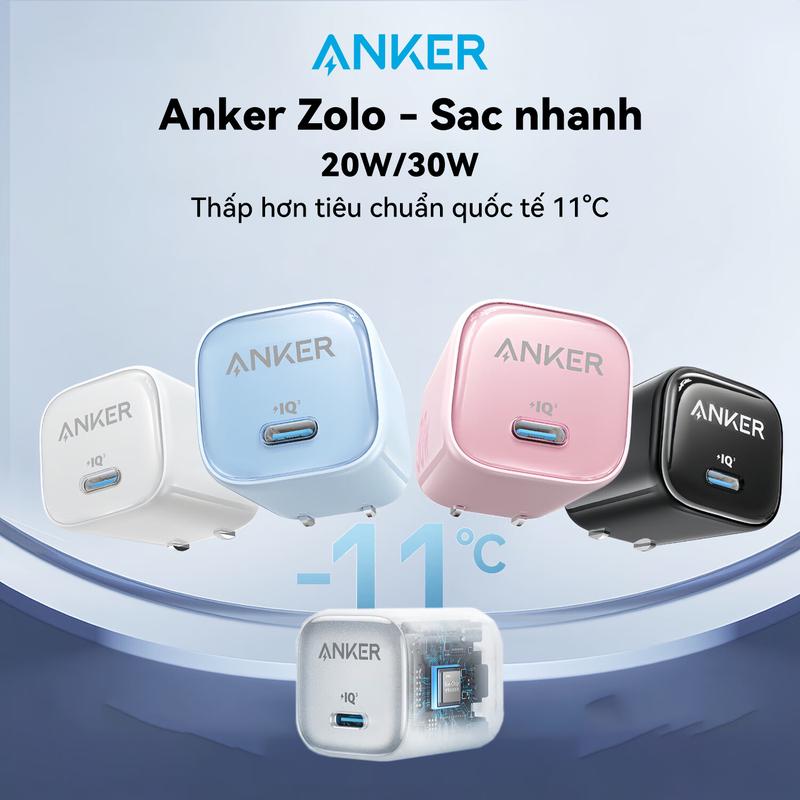 Củ Sạc Anker Zolo20/30w Sạc Nhanh Không Nóng Máy PD IQ3 Chân gập gấp gọn tiện lợi-A2699/A2698 Cho iPhone 7-17 Samsung,Bảo Hành 18T