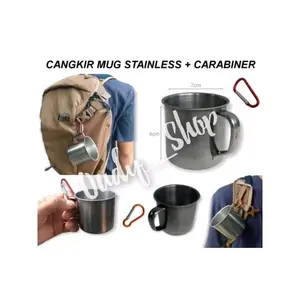Cangkir Mug Stainless Mini plus Carabiner Gelas Camping Hiking