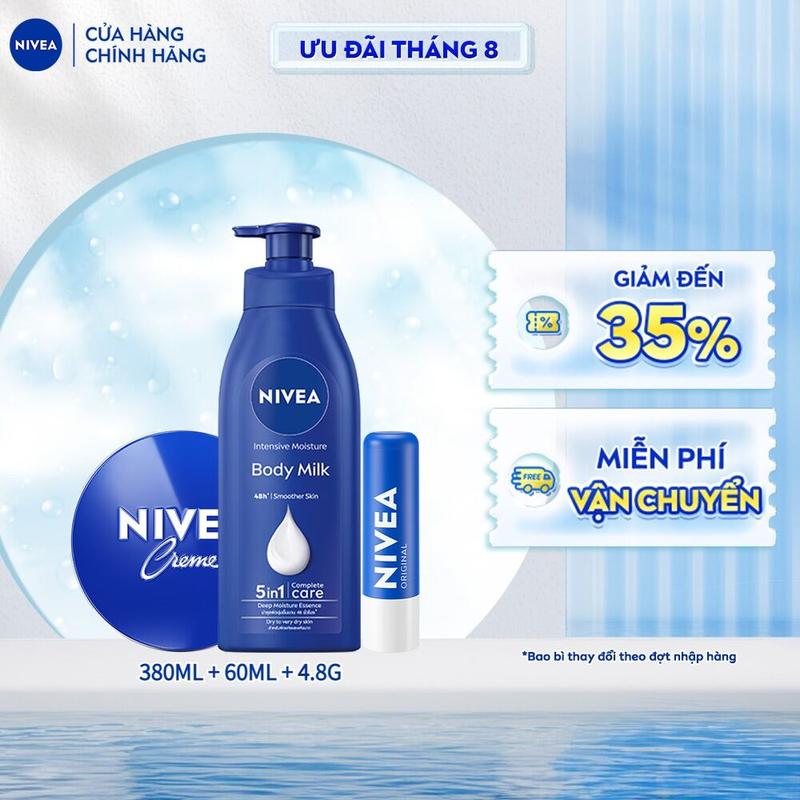 [MỚI] Bộ SP Dưỡng ẩm chuyên sâu: 01 Sữa Dưỡng Thể Body Milk Vitamin E (380ml) & 01 Kem Dưỡng Ẩm Nivea Creme (60ml) & 01 Son dưỡng ẩm môi Original Care (4.8g)- 98940+80102+85061