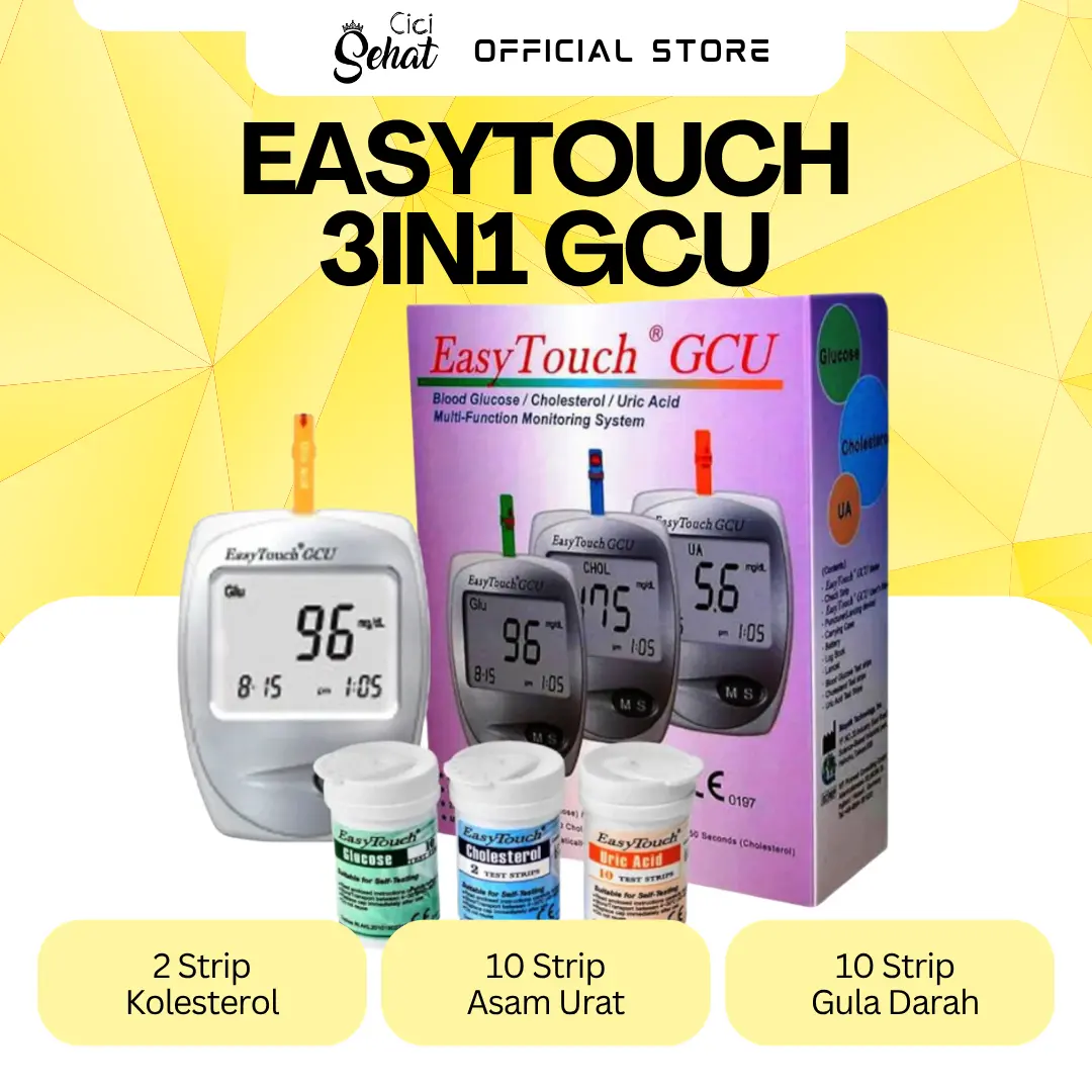 Easytouch 3in1 GCU - Paket Alat Cek Gula Darah Kolesterol Asam Urat