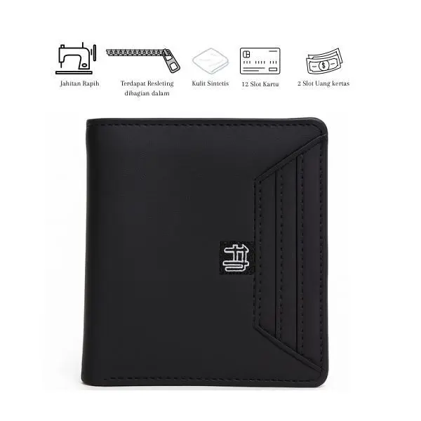 FIPA Ira Black Wallet - Dompet Lipat 3/4 Uang dan Kartu Dompet Koin Kulit Sintetis