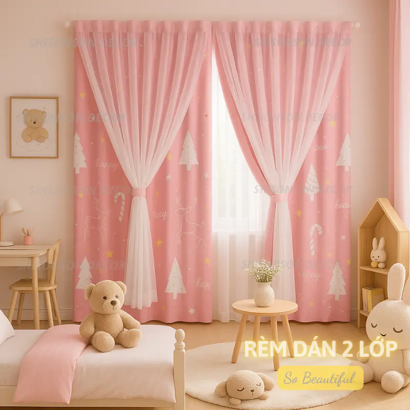 Rèm cửa dán tường Shisonson Decor 2 lớp họa tiết chống nắng, cản sáng, cản tia UV 0