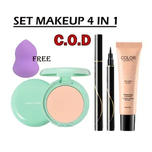 Set Makeup 4 in 1 Bedak Padat BB Foundation Eyeliner Spons Beauty Blender Tahan Lama - Concealer, Kosmetik