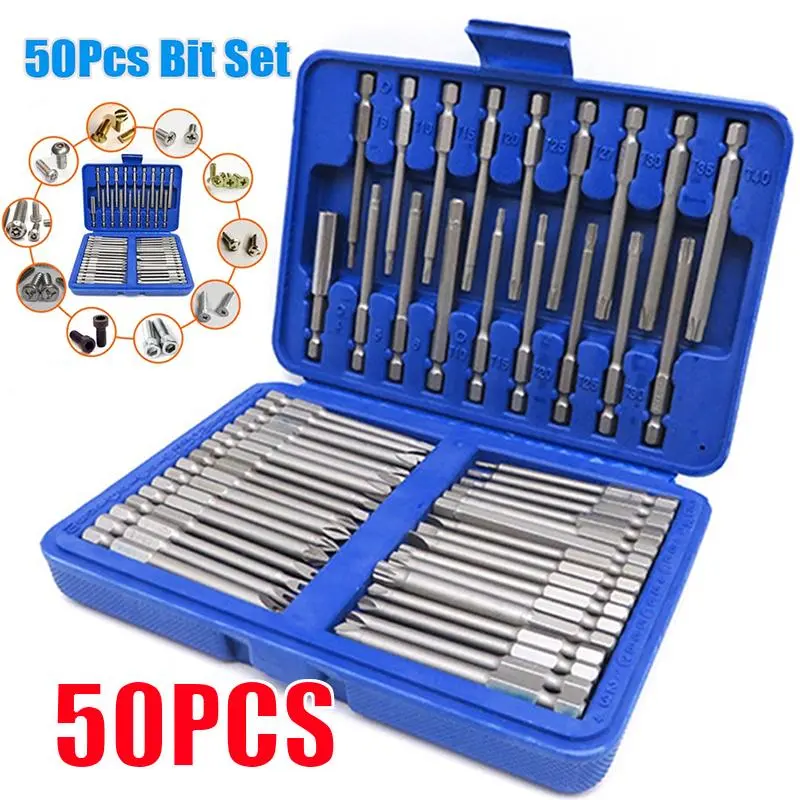 50 buah 75mm Extra Long Reach Bit Set Mata Obeng Keamanan Torx Star Hex Bit