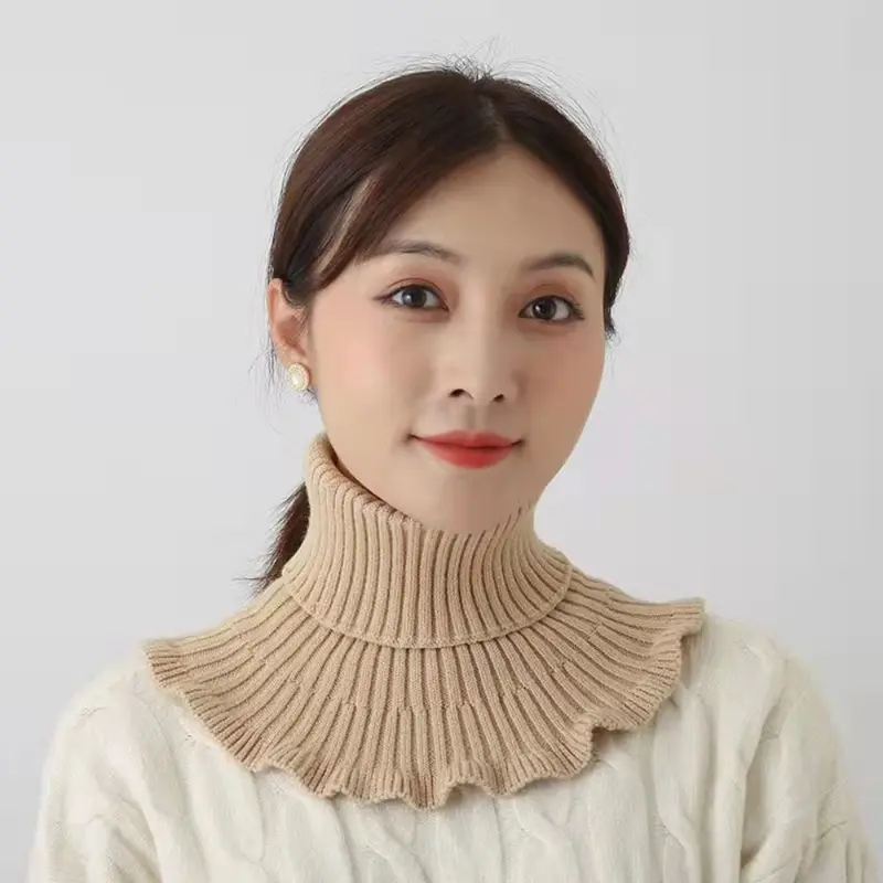 Cổ áo giả dệt kim chống gió Ấm áp Thời trang có thể tháo rời với tai gỗ Khăn quàng cổ mùa đông cho nam và nữ 7