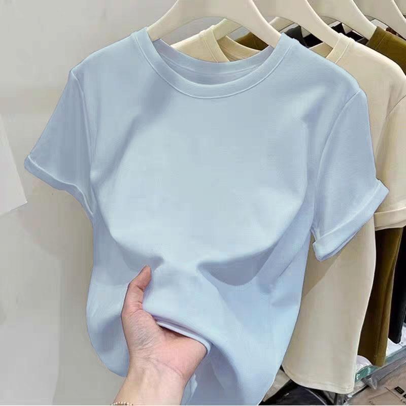 Áo Thun Ngắn Tay 100% Cotton Nguyên Chất, Màu Trơn Dành Cho Nữ, Dáng Rộng Rãi Và Dễ Phối Đồ, Cổ Tròn, Đế Vai Trước, Thích Hợp Cho Mùa Hè, Áo Trên 5