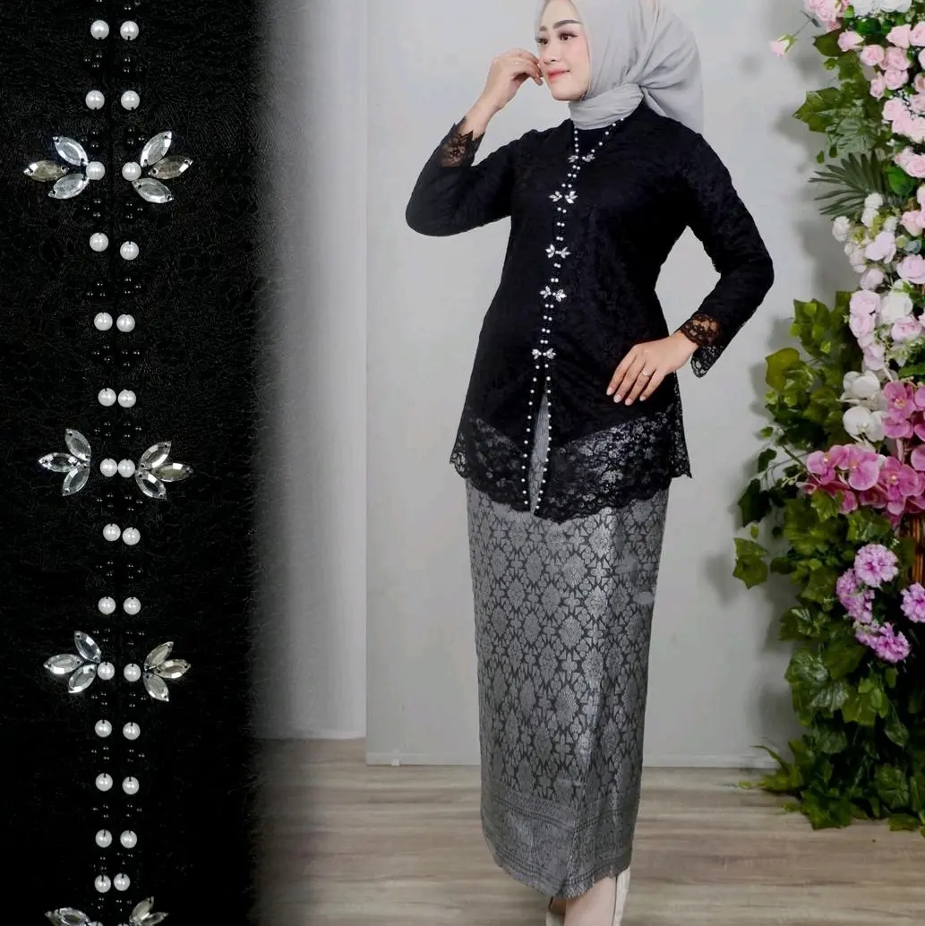 Kebaya Encim Jumbo Ld 130 - Stelan Kebaya Brokat Payet Rok Songket - Kebaya Modern - Kebaya Lamaran - Kebaya Pesta Wanita Dewasa Terbaru - Kondangan, Dress Setelan