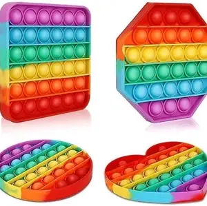 Pop It Rainbow Fidget Finger Mainan Edukasi Anak Square - ROund - Octagon - Love 100% Silikon - Toys Dewasa