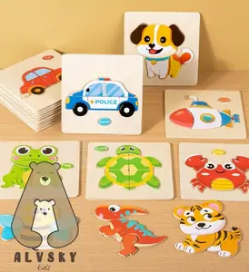 Mainan Puzzle Kayu Hewan Kartun untuk Anak Belajar Mengenal Hewan